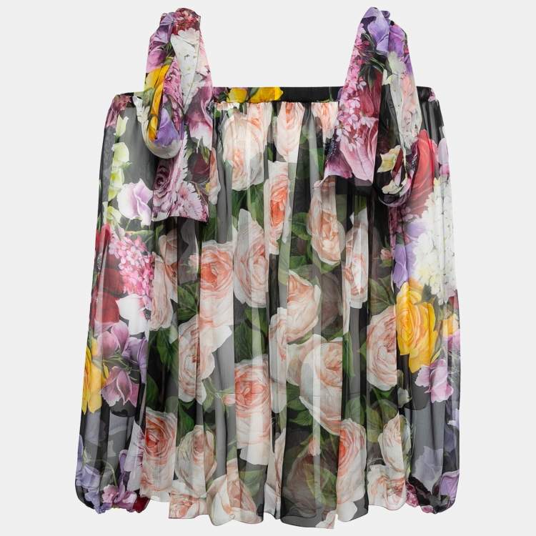 Pre Owned Dolce & Gabbana Multicolor Floral Print Crepe Silk Top S