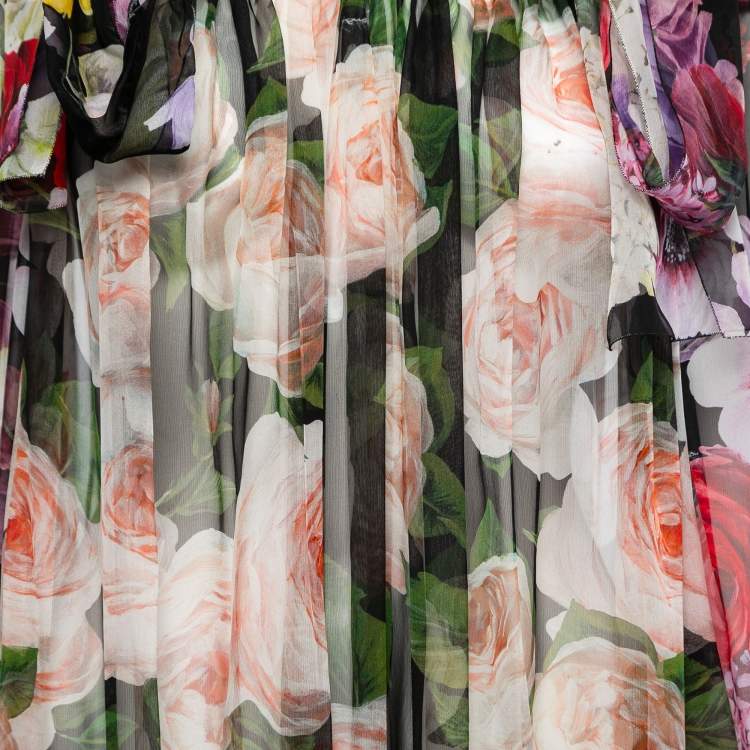 Pre Owned Dolce & Gabbana Multicolor Floral Print Crepe Silk Top S