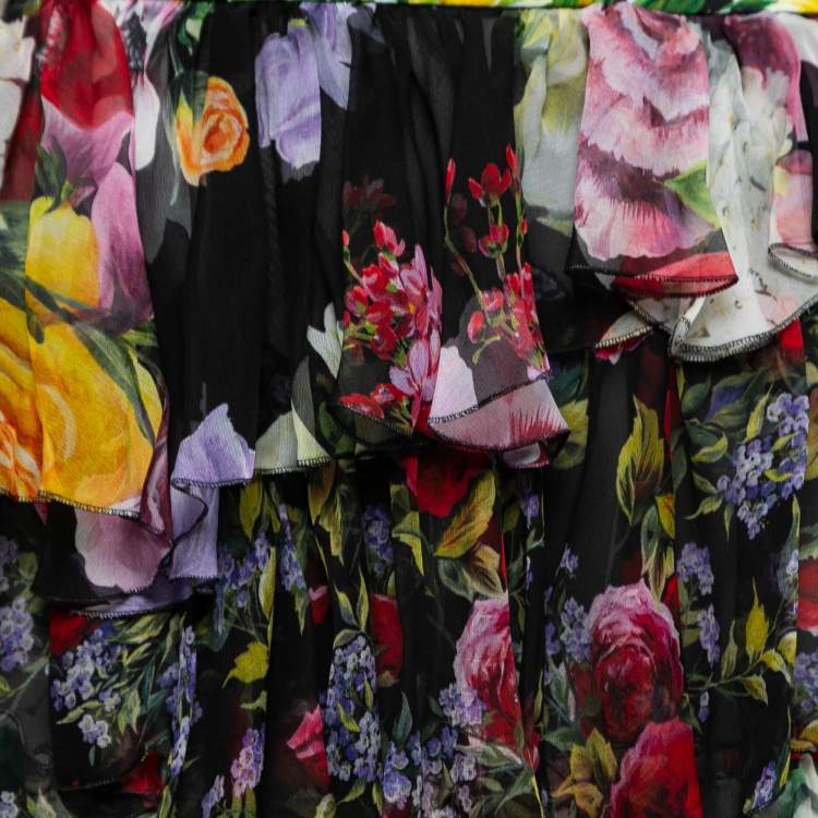 مملوكة مسبقًا Dolce & Gabbana Multicolor Floral Printed Silk Ruffled Skirt M