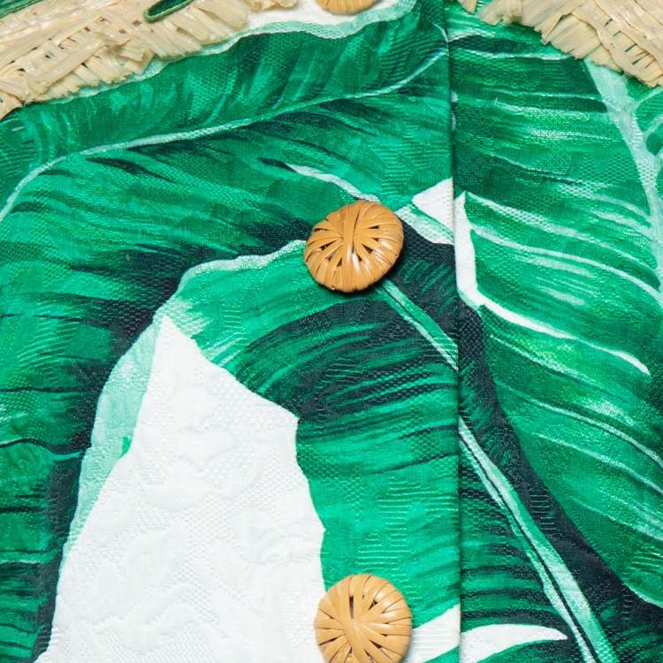 Pre Owned Dolce & Gabbana Green Banana Leaf Printed Cotton Jacquard Coat M