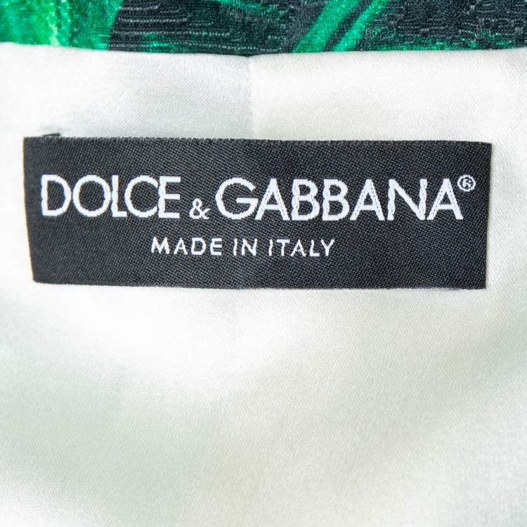 Pre Owned Dolce & Gabbana Green Banana Leaf Printed Cotton Jacquard Coat M