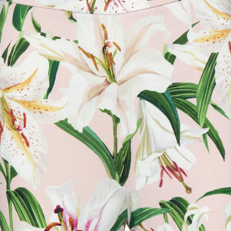 مملوكة مسبقًا Dolce & Gabbana Pink Lily Printed Crepe Tapered Legs Pants S