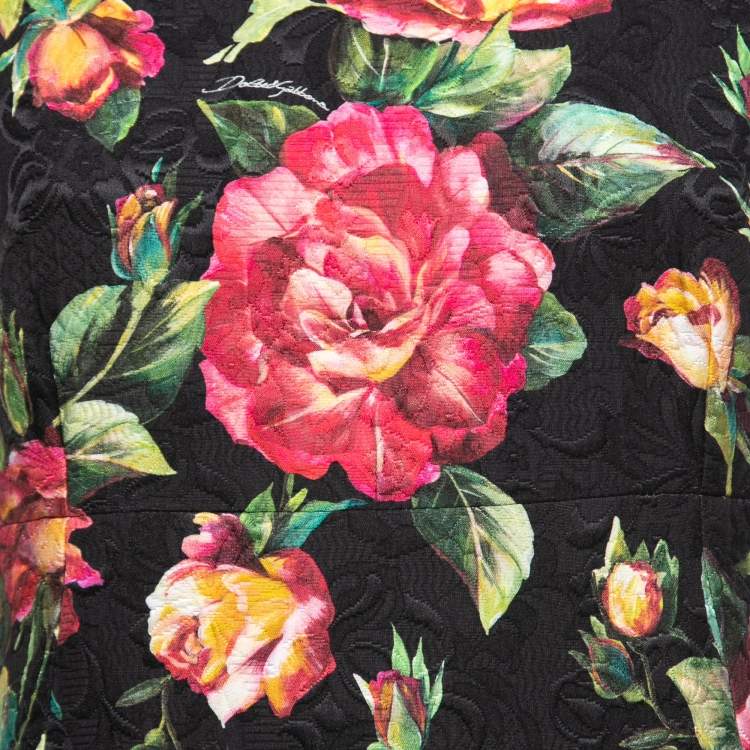 مملوكة مسبقًا Dolce & Gabbana Black Rose Print Embossed Jacquared Sleeveless Dress M