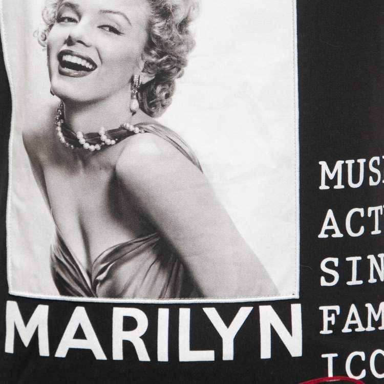 Pre Owned Dolce & Gabbana Black Marilyn Monroe Printed Cotton T-Shirt XS