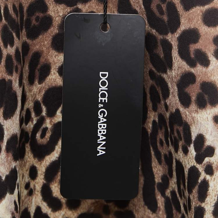 Pre Owned Dolce & Gabbana Brown Leopard Print Neoprene Padded-Shoulder Crop Top M