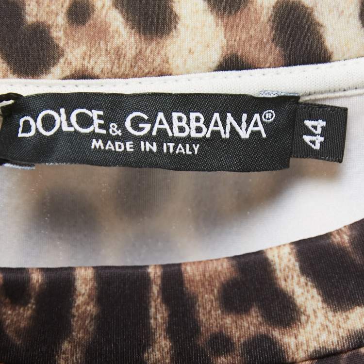 Pre Owned Dolce & Gabbana Brown Leopard Print Neoprene Padded-Shoulder Crop Top M