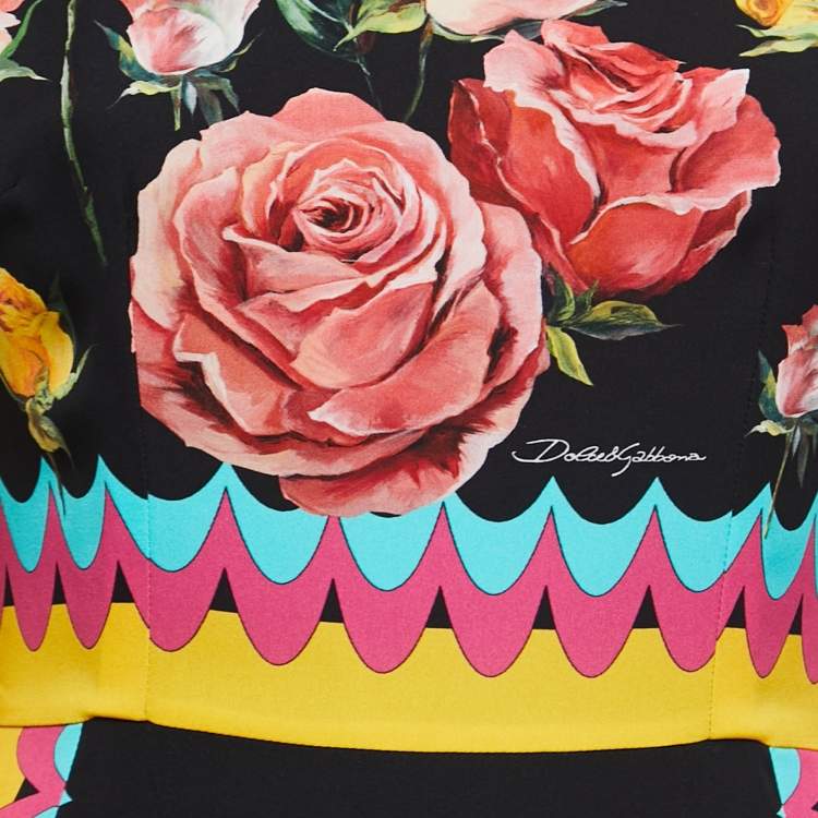 Pre Owned Dolce & Gabbana Black Rose Printed Silk Kimono Dress S