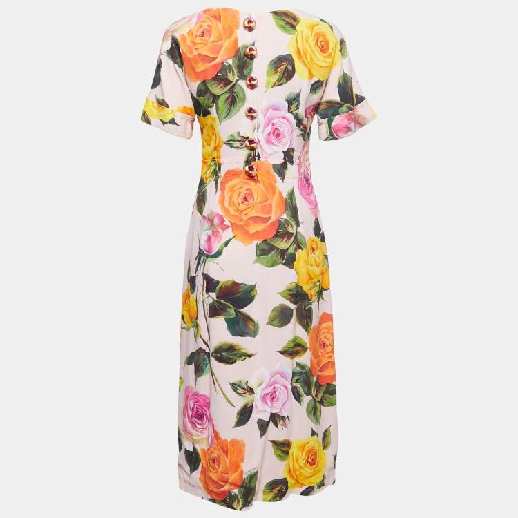 Pre Owned Dolce & Gabbana Pink Floral Printed Crepe Midi Dress S
