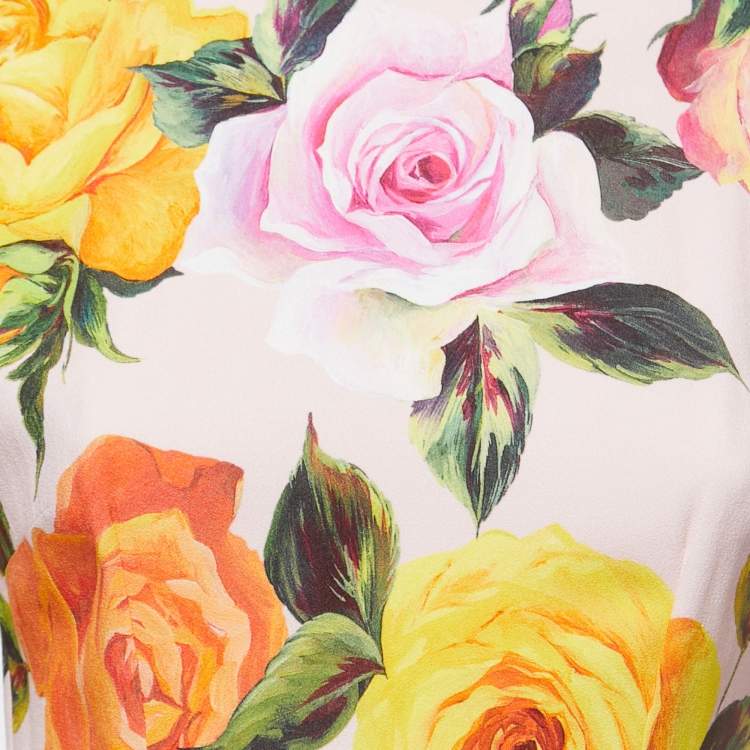 Pre Owned Dolce & Gabbana Pink Floral Printed Crepe Midi Dress S