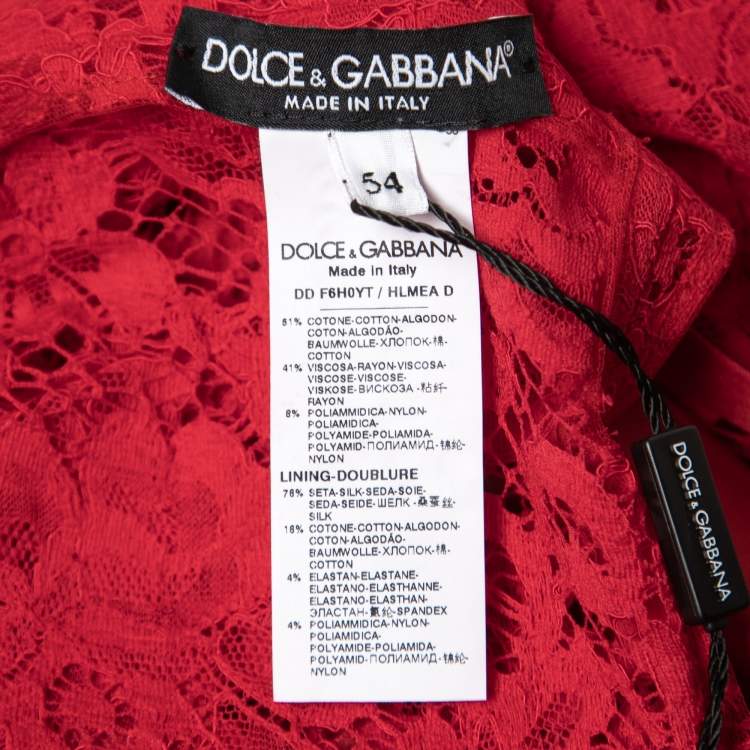 Pre Owned Dolce & Gabbana Red Floral Lace Collared Midi Dress 2XL