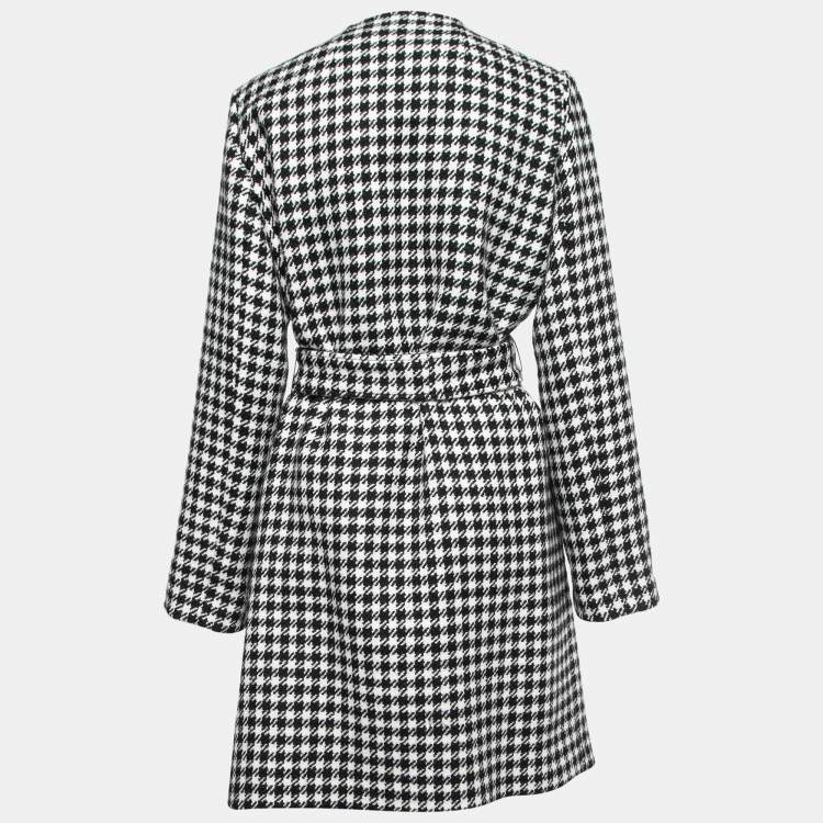 Pre Owned Dolce & Gabbana Black/White Houndstooth Wool Belted Coat L