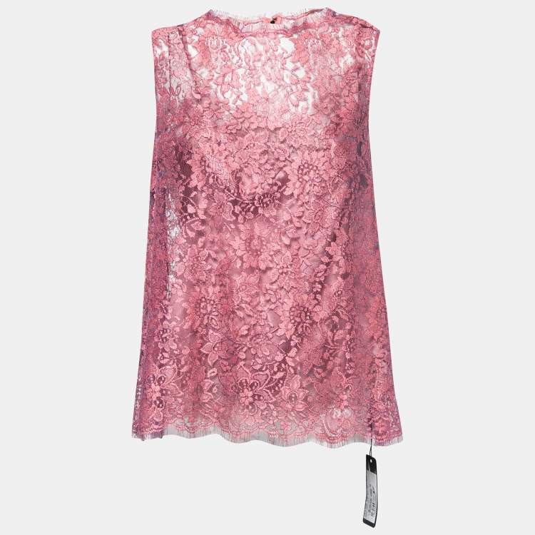 Pre Owned Dolce & Gabbana Pink Lurex Lace Sleeveless Top L