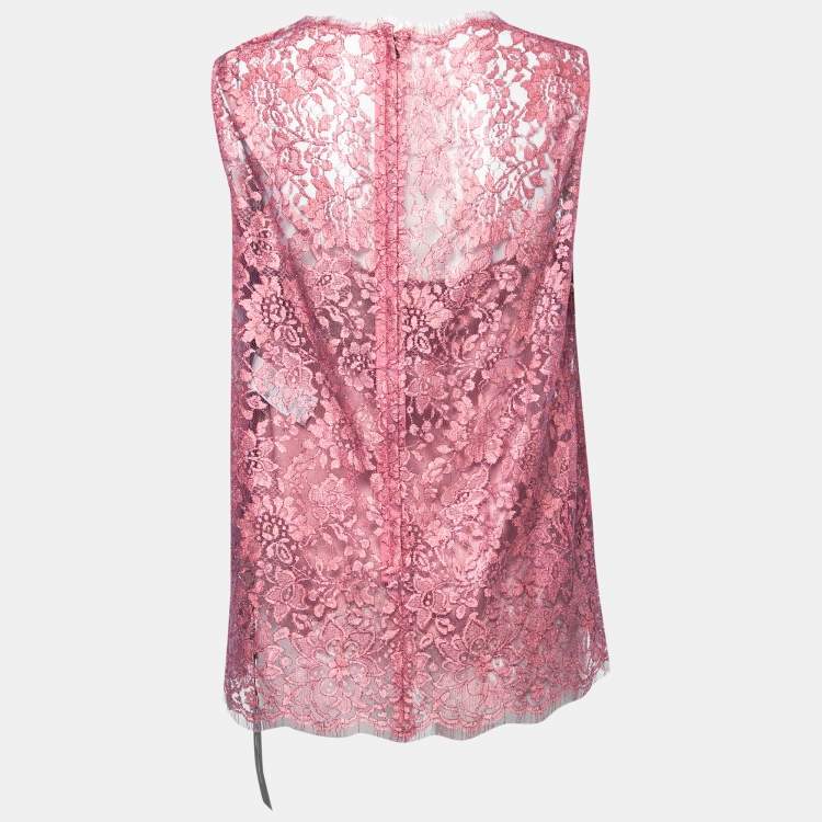 Pre Owned Dolce & Gabbana Pink Lurex Lace Sleeveless Top L