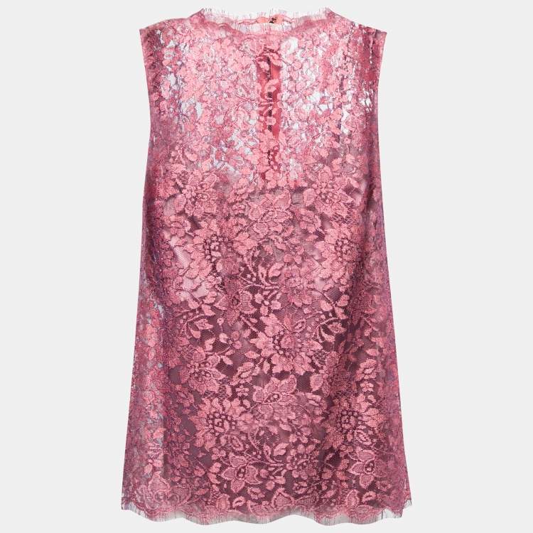 Pre Owned Dolce & Gabbana Pink Lurex Lace Sleeveless Top M