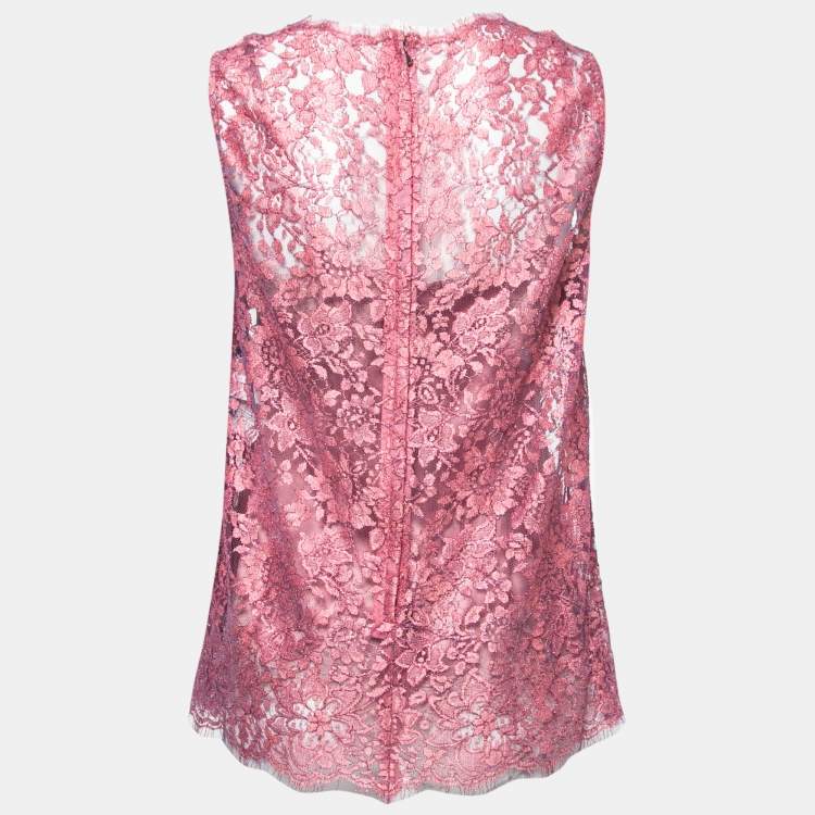 Pre Owned Dolce & Gabbana Pink Lurex Lace Sleeveless Top M