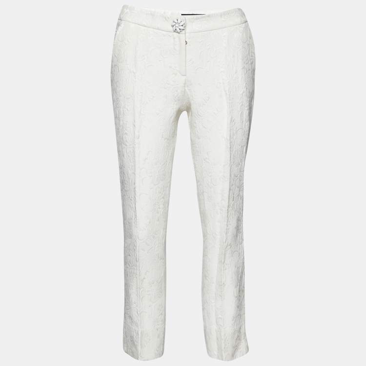 Pre Owned Dolce & Gabbana White Brocade Tapered Leg Pants XS