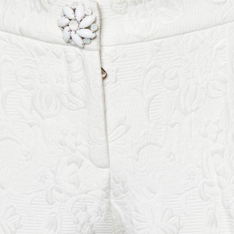 Pre Owned Dolce & Gabbana White Brocade Tapered Leg Pants XS