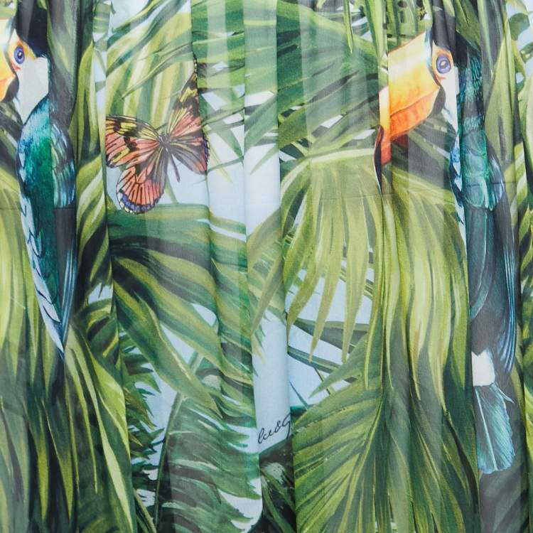 Pre Owned Dolce & Gabbana Green Printed Silk Chiffon Maxi Skirt M