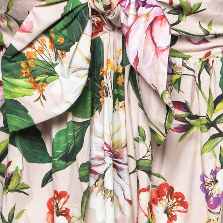 Pre Owned Dolce & Gabbana Pink Floral Printed Cotton Tie Front Strappy Maxi Dress XL