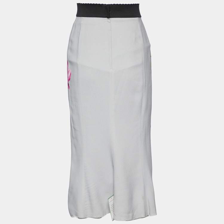 Pre Owned Dolce & Gabbana Grey Crepe Midi Skirt XS