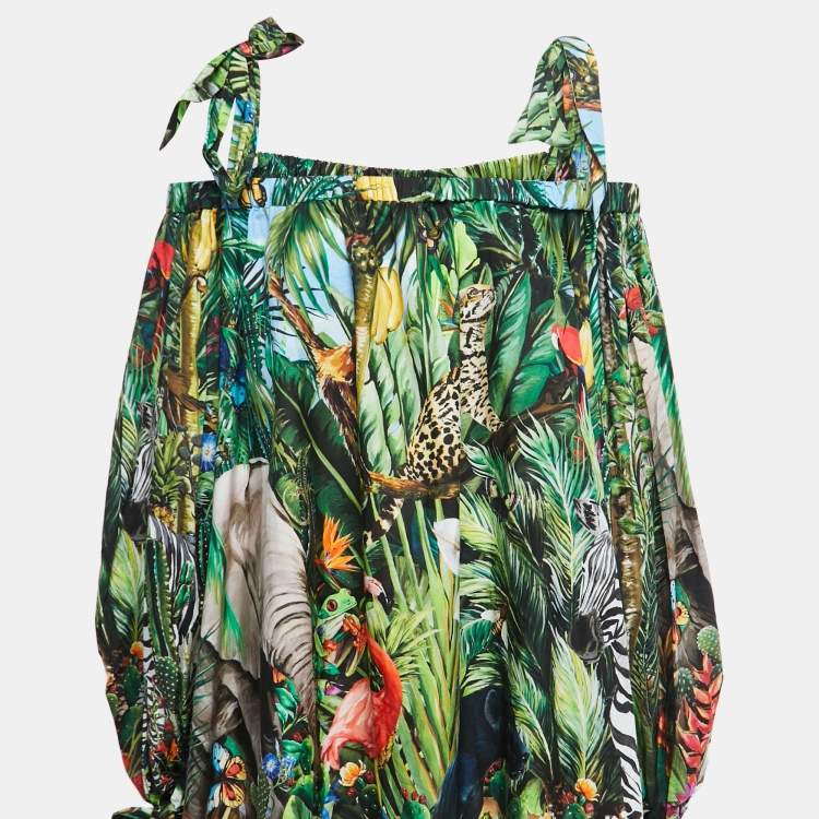 Pre Owned Dolce & Gabbana Multicolor Printed Cotton Cold Shoulder A-Line Mini Dress M