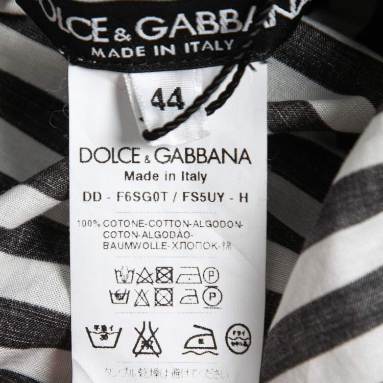 Pre Owned Dolce & Gabbana Black & White Striped Cotton Long Sleeve Top M