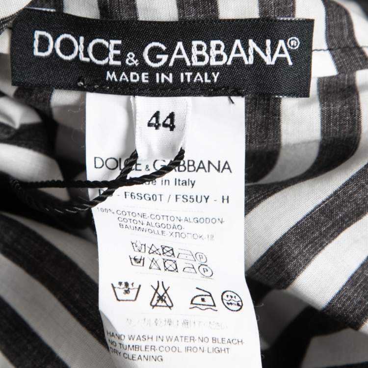 Pre Owned Dolce & Gabbana Black & White Striped Cotton Long Sleeve Top M
