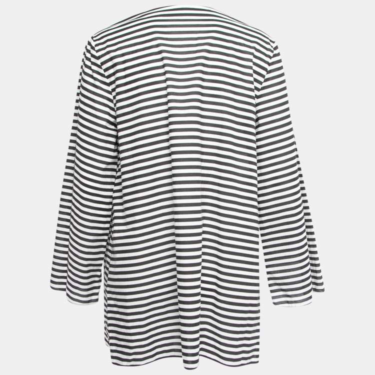 Pre Owned Dolce & Gabbana Black & White Striped Cotton Long Sleeve Top M