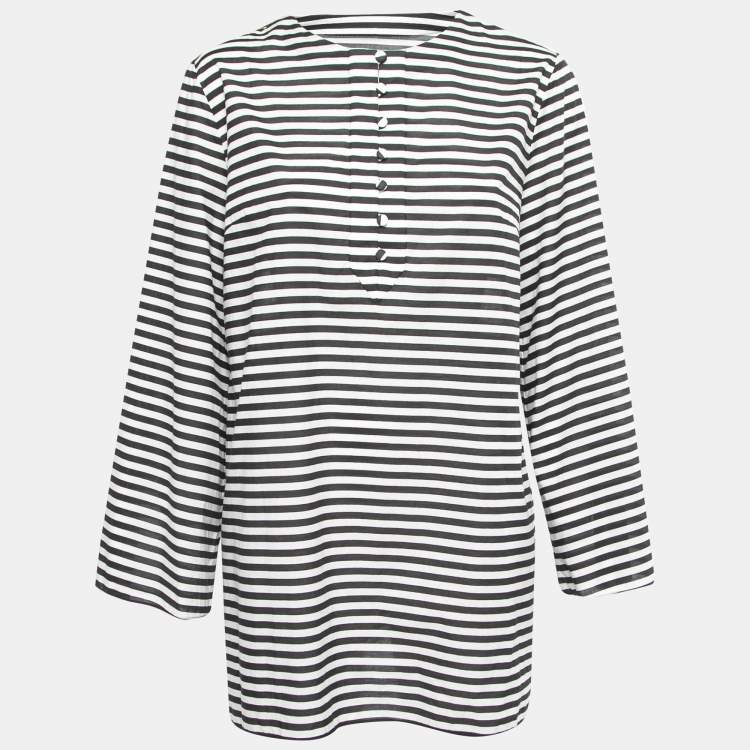 Pre Owned Dolce & Gabbana Black & White Striped Cotton Long Sleeve Top M