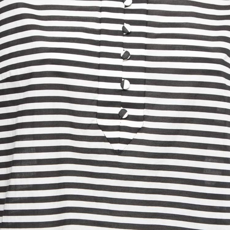 Pre Owned Dolce & Gabbana Black & White Striped Cotton Long Sleeve Top M