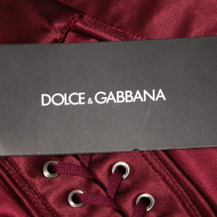 Pre Owned Dolce & Gabbana Burgundy Stretch Satin Corset Midi Skirt L