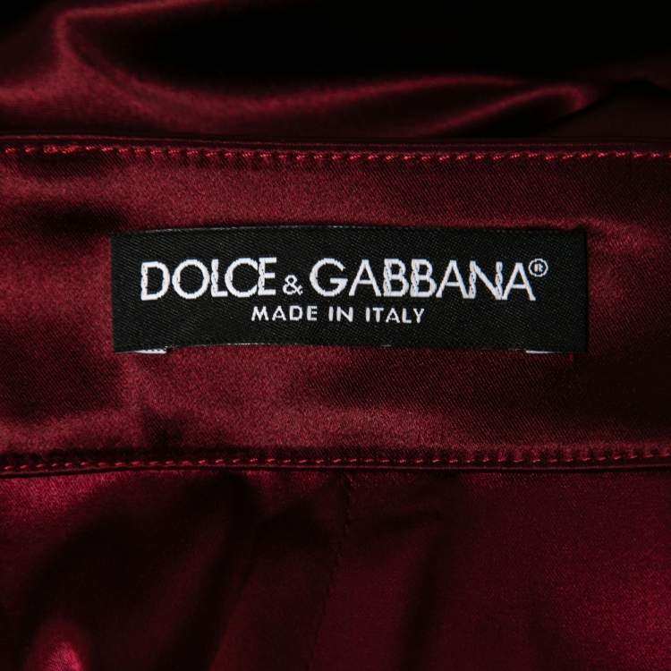 Pre Owned Dolce & Gabbana Burgundy Stretch Satin Corset Midi Skirt L