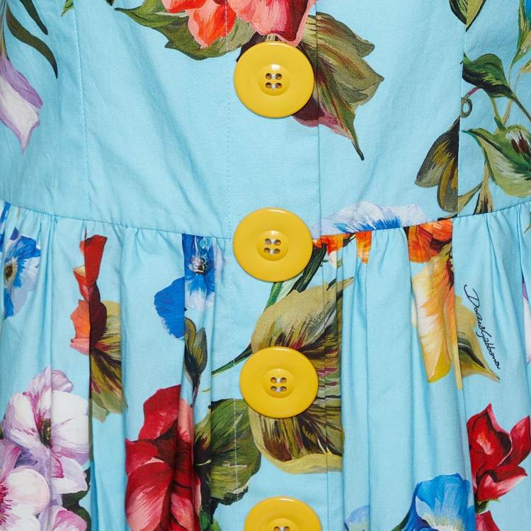 Pre Owned Dolce & Gabbana Blue Floral Printed Cotton Sleeveless Midi Dress M