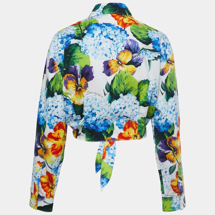 Pre Owned Dolce & Gabbana Multicolor Floral Print Tie Detail Button Front Shirt L
