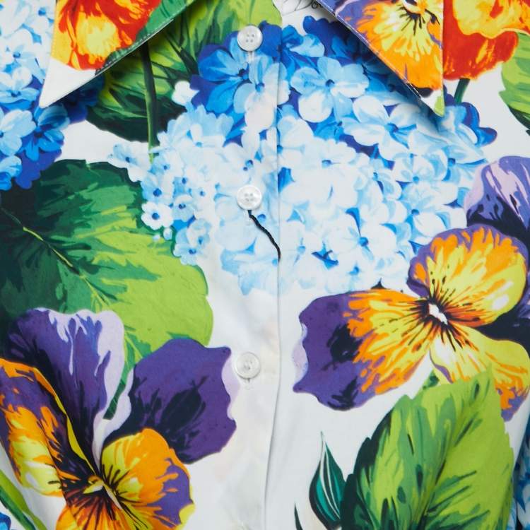 Pre Owned Dolce & Gabbana Multicolor Floral Print Tie Detail Button Front Shirt L
