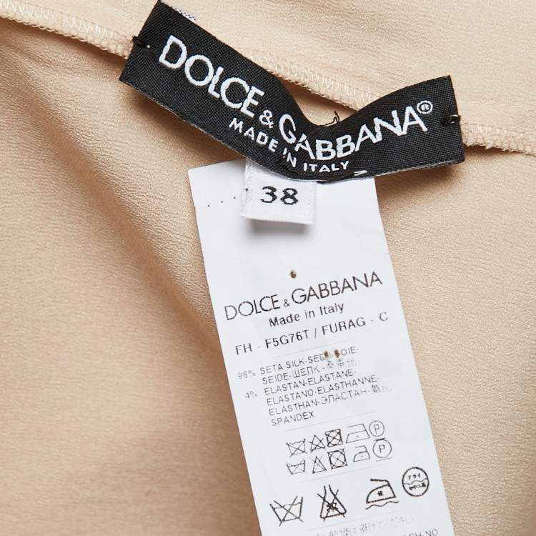 Pre Owned Dolce & Gabbana Beige Satin Silk Tie Neck Blouse S