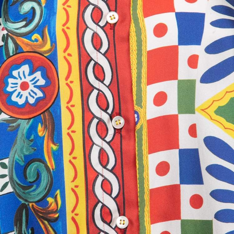 Pre Owned Dolce & Gabbana Multicolor Printed Silk Asymmetrical Top S