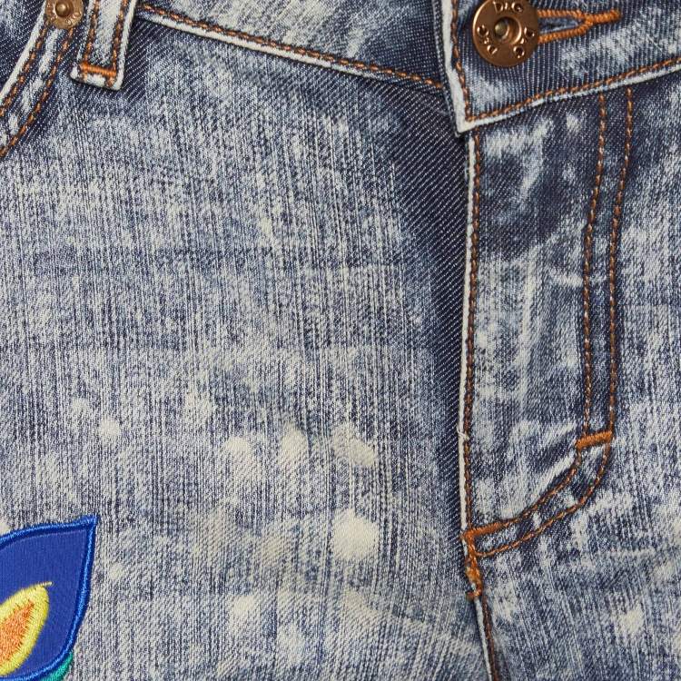 Pre Owned D&G Light Blue Denim Floral Applique Jeans M