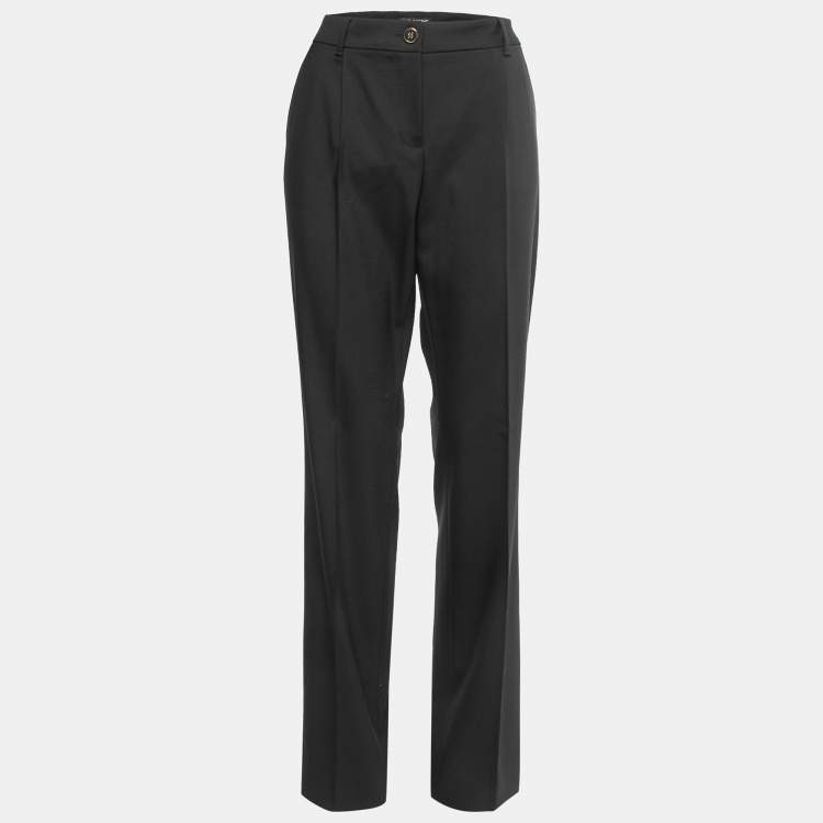 Pre Owned Dolce & Gabbana Black Wool Straight Leg Trousers M