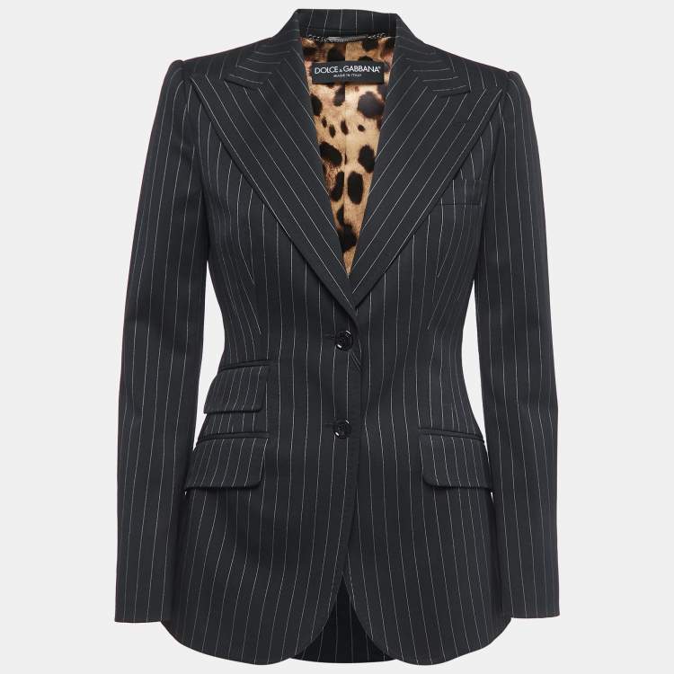 Pre Owned Dolce & Gabbana Black Striped Wool Tailored Blazer S