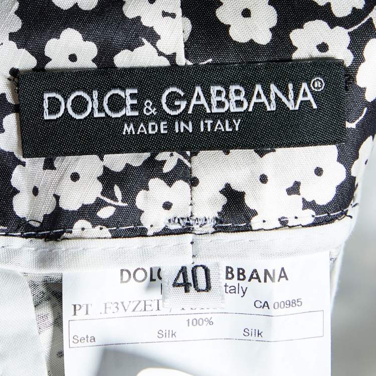 Pre Owned Dolce & Gabbana Black& White Floral Printed Silk Trousers S