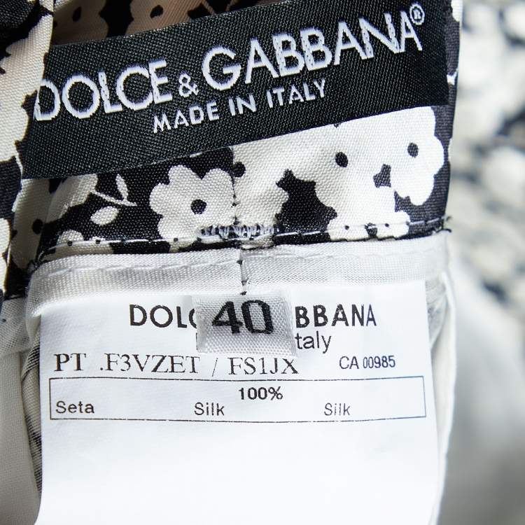 Pre Owned Dolce & Gabbana Black& White Floral Printed Silk Trousers S