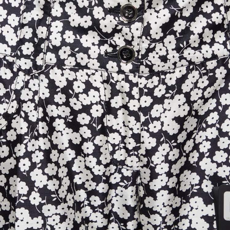Pre Owned Dolce & Gabbana Black& White Floral Printed Silk Trousers S