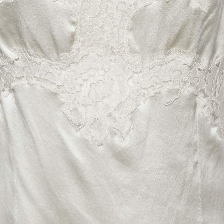 Pre Owned Dolce & Gabbana Silver Grey Satin & Lace Tank Top L