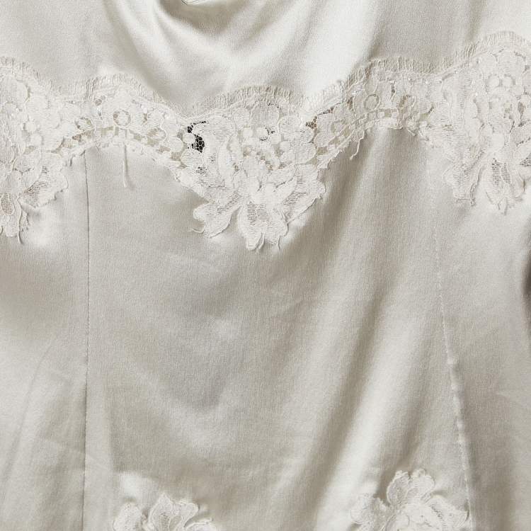 Pre Owned Dolce & Gabbana Silver Grey Satin & Lace Tank Top L