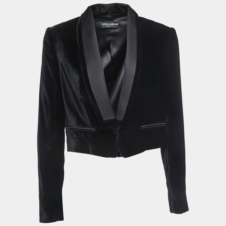 Pre Owned Dolce & Gabbana Black Velvet & Satin Lapel Detailed Blazer M