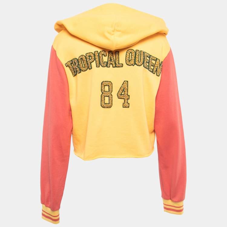 Pre Owned Dolce & Gabbana Orange/Pink Jersey Logo Embellished Hooded Sweatshirt M