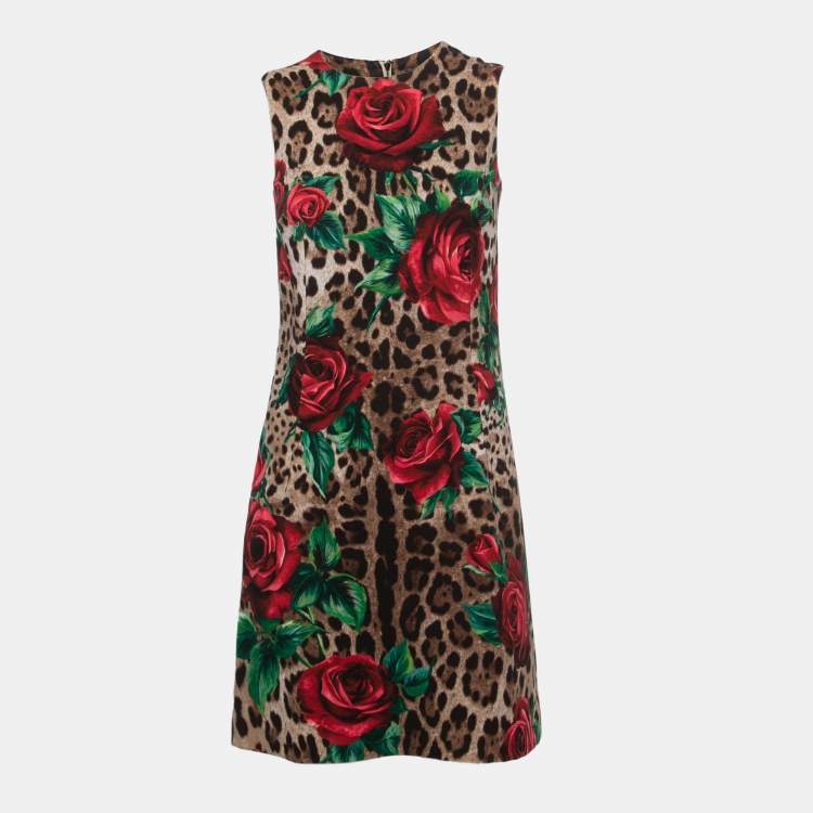 Pre Owned Dolce & Gabbana Brown Floral Animal Print Wool Shift Dress S