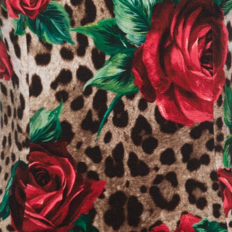 Pre Owned Dolce & Gabbana Brown Floral Animal Print Wool Shift Dress S