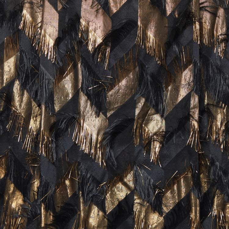 مملوكة مسبقًا Dolce & Gabbana Black & Brown Lurex Silk Fringed Skirt L